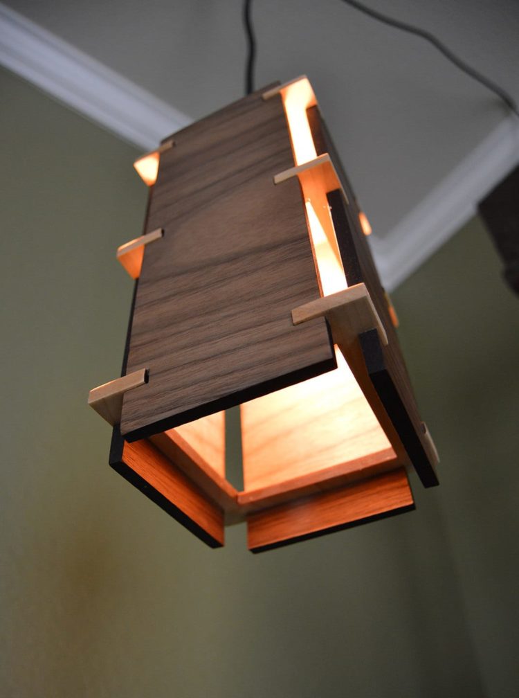 Square Wooden Pendant Light