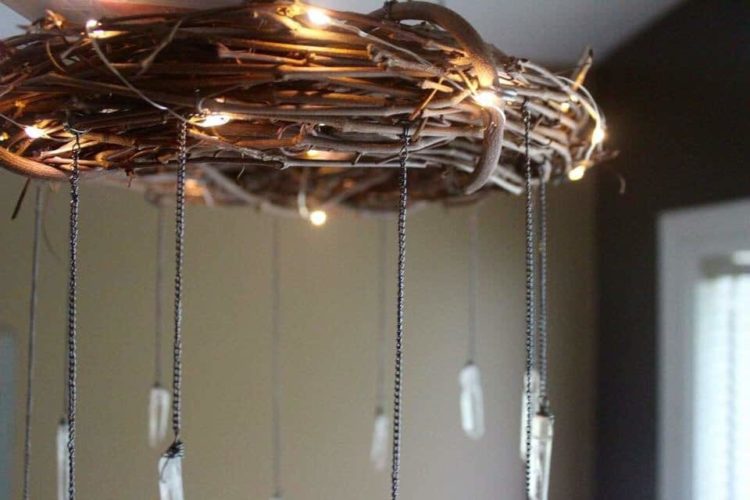 Bohemian Wood and Crystal Chandelier