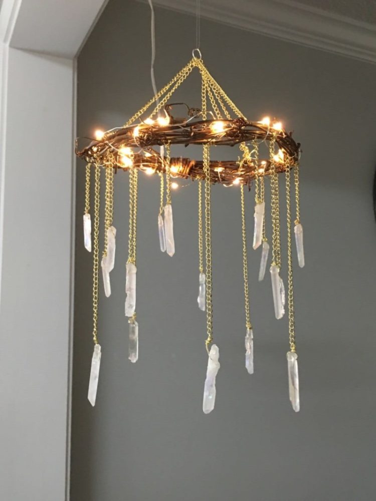 Bohemian Wood and Crystal Chandelier