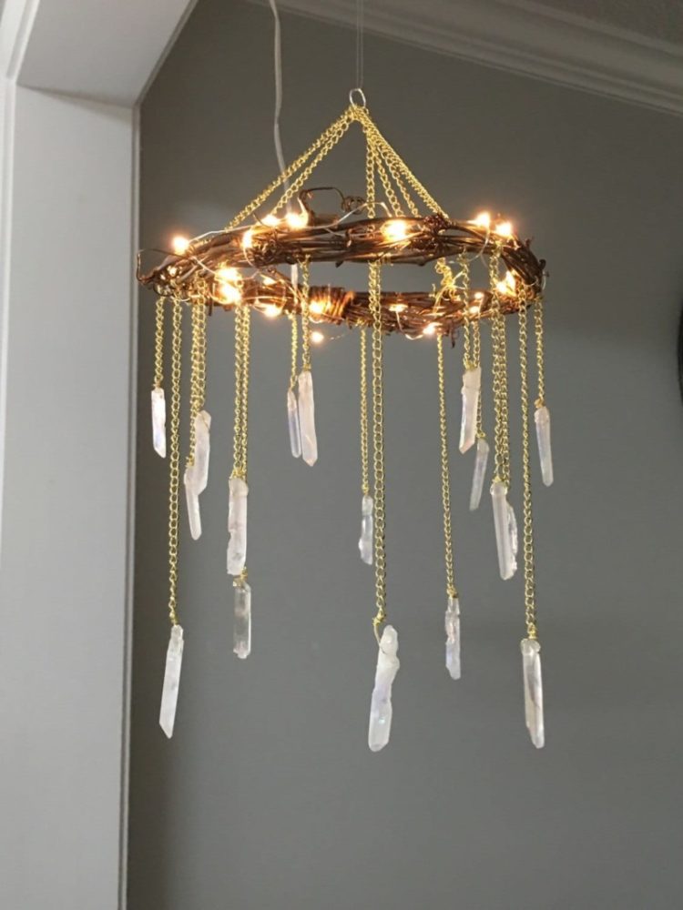 Bohemian Wood & Crystal Chandelier