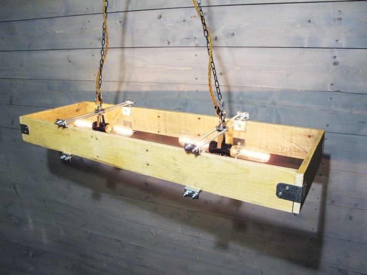 Rectangular Wood Chandelier Made from Recycled Pallet