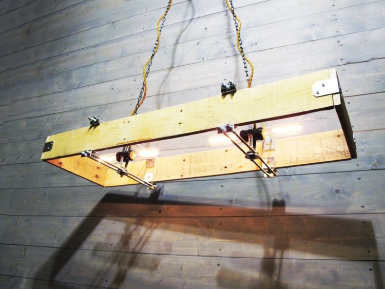 Rectangular Wood Chandelier Made from Recycled Pallet