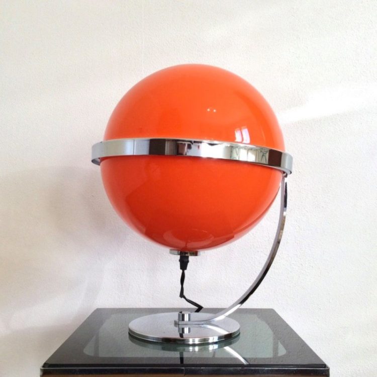 Stunning space age chrome and plastic orange table lamp