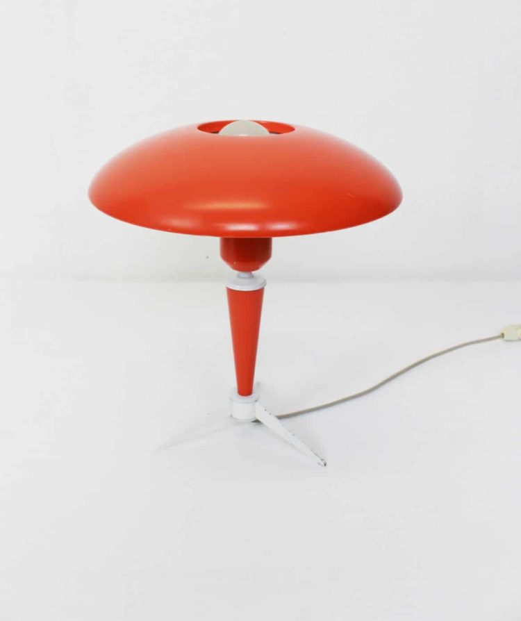 Tripod design orange table lamp by Louis Kalff for Philips 60s 70s