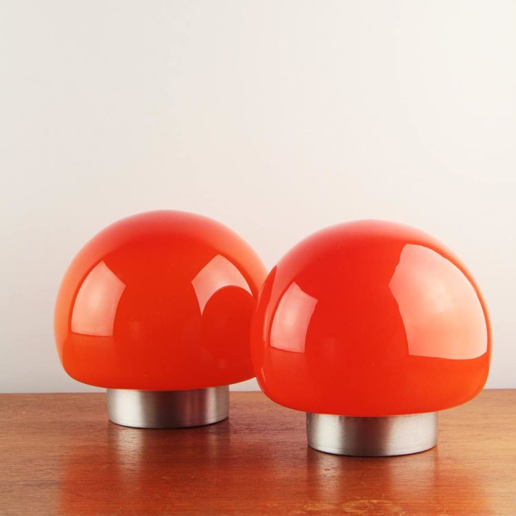 Vintage set of orange mushroom table lamps with Murano style glass 1970s vintage