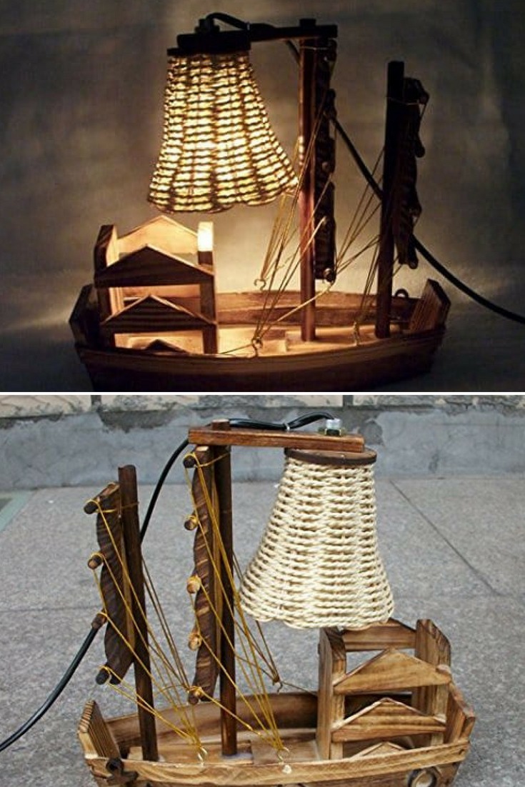 Wooden Handicraft Sailboat Desk Lamp