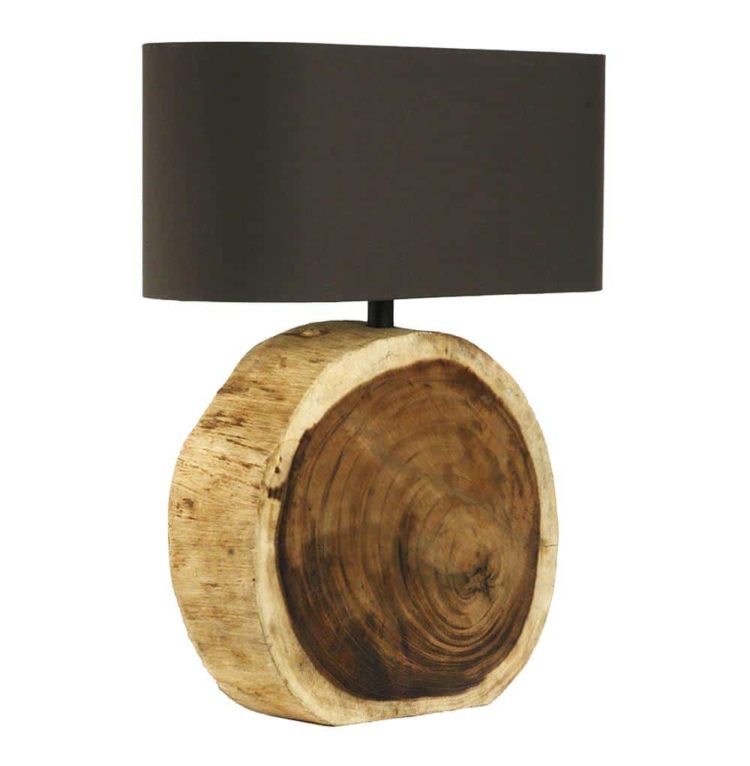Natural Wood Plank Circle Table Lamp