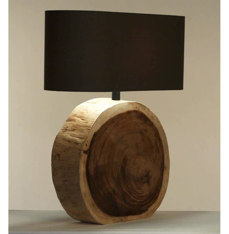 Natural Wood Plank Circle Table Lamp