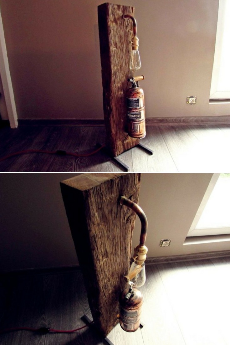 Oak Wood and Copper Muratori Sprayer Floor Lamp