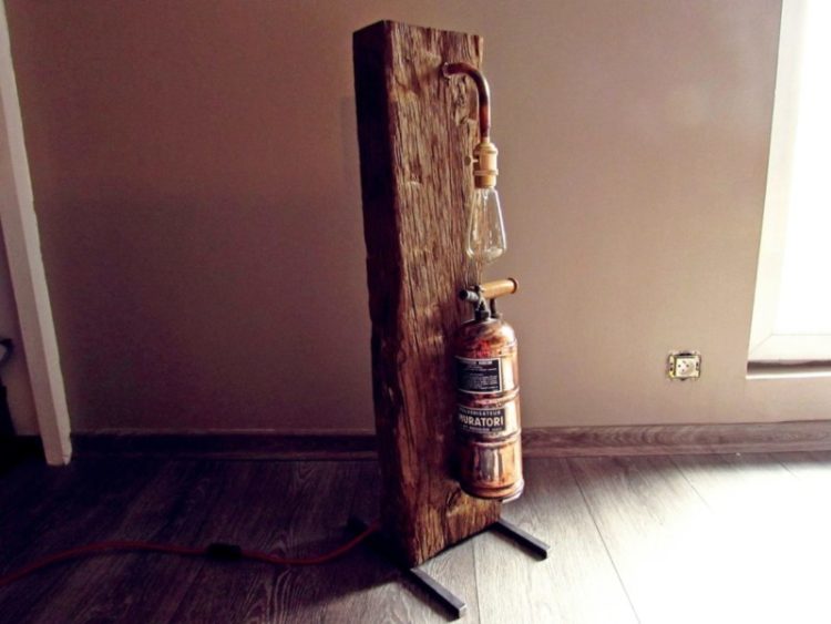 Oak Wood and Copper Muratori Sprayer Floor Lamp