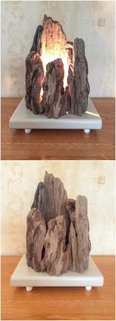 Floating Wooden Lamp with Rock Shape