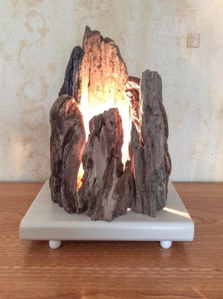 Floating Wooden Lamp with Rock Shape