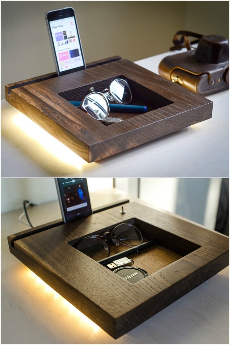 Oak Docking Station Table Lamp