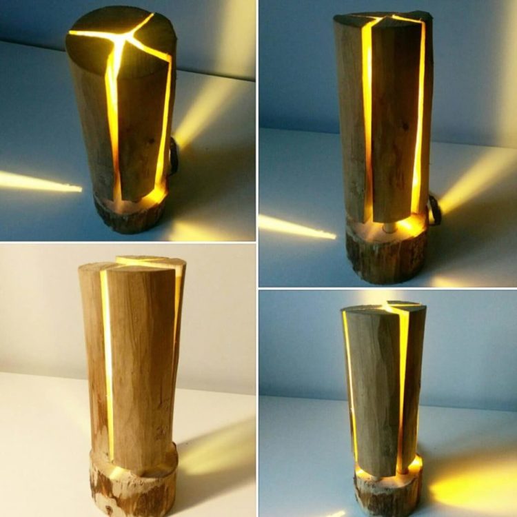 Swedish Torch Rustic Wooden Log Floor Lamp