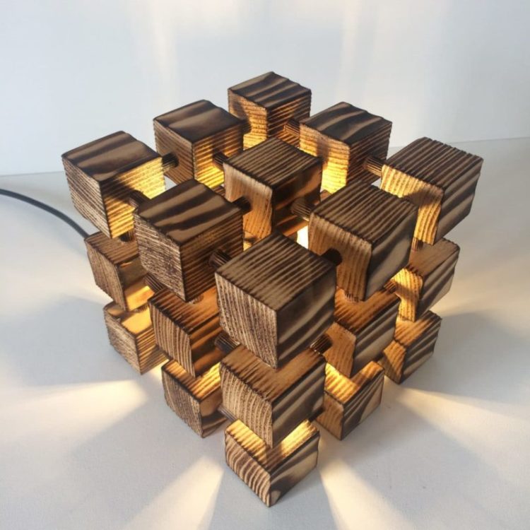 Wooden Rubik Cube Table Lamp