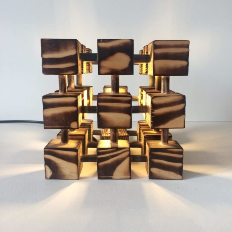 Wooden Rubik Cube Table Lamp