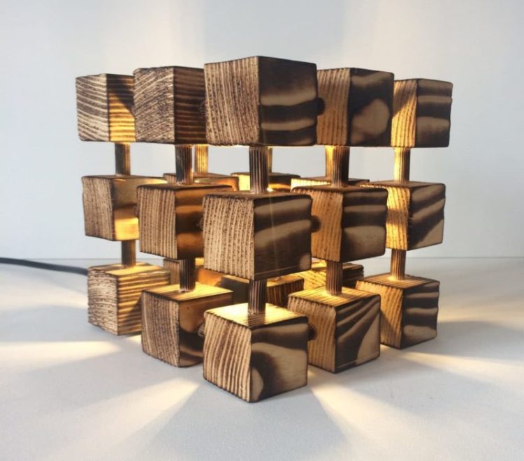 Wooden Rubik Cube Table Lamp