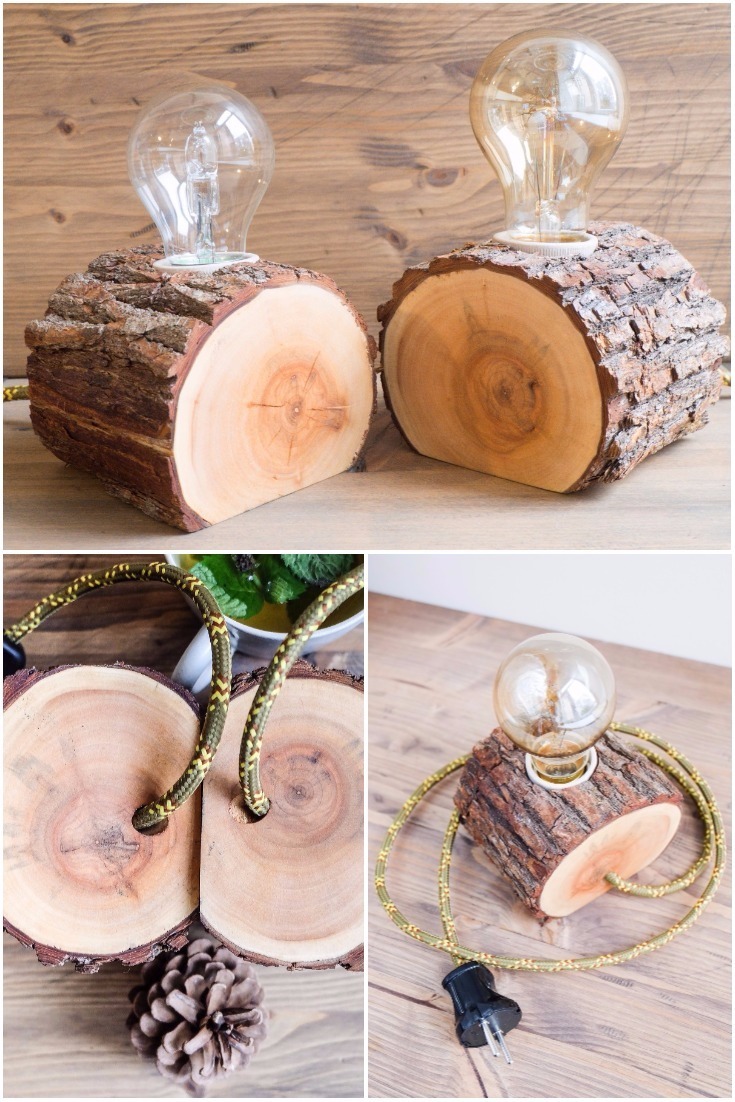 Two Cute Firewood Lamps with Great Edison Bulbs