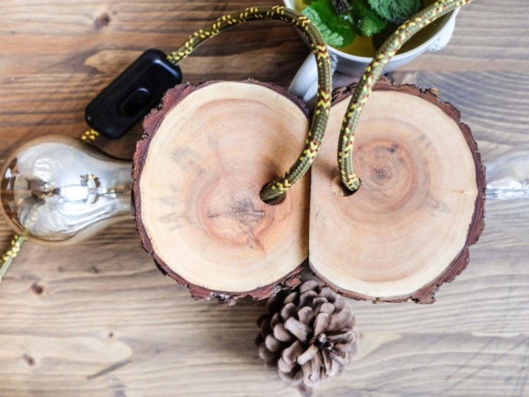 Two Cute Firewood Lamps with Great Edison Bulbs