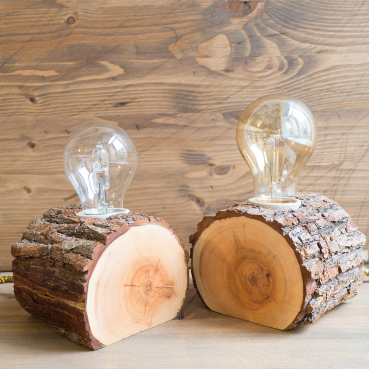 Two Cute Firewood Lamps with Great Edison Bulbs