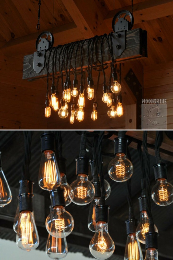 Wood Plank Pulley Farmhouse Chandelier