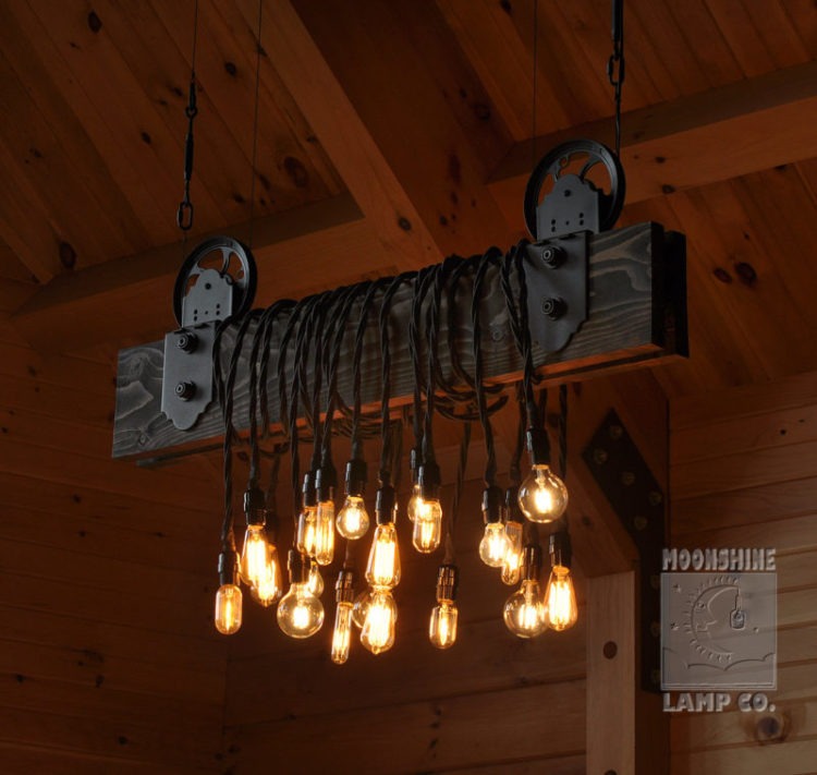 Wood Plank Pulley Farmhouse Chandelier 1 - Chandeliers - iD Lights Wood Plank Pulley Farmhouse Chandelier