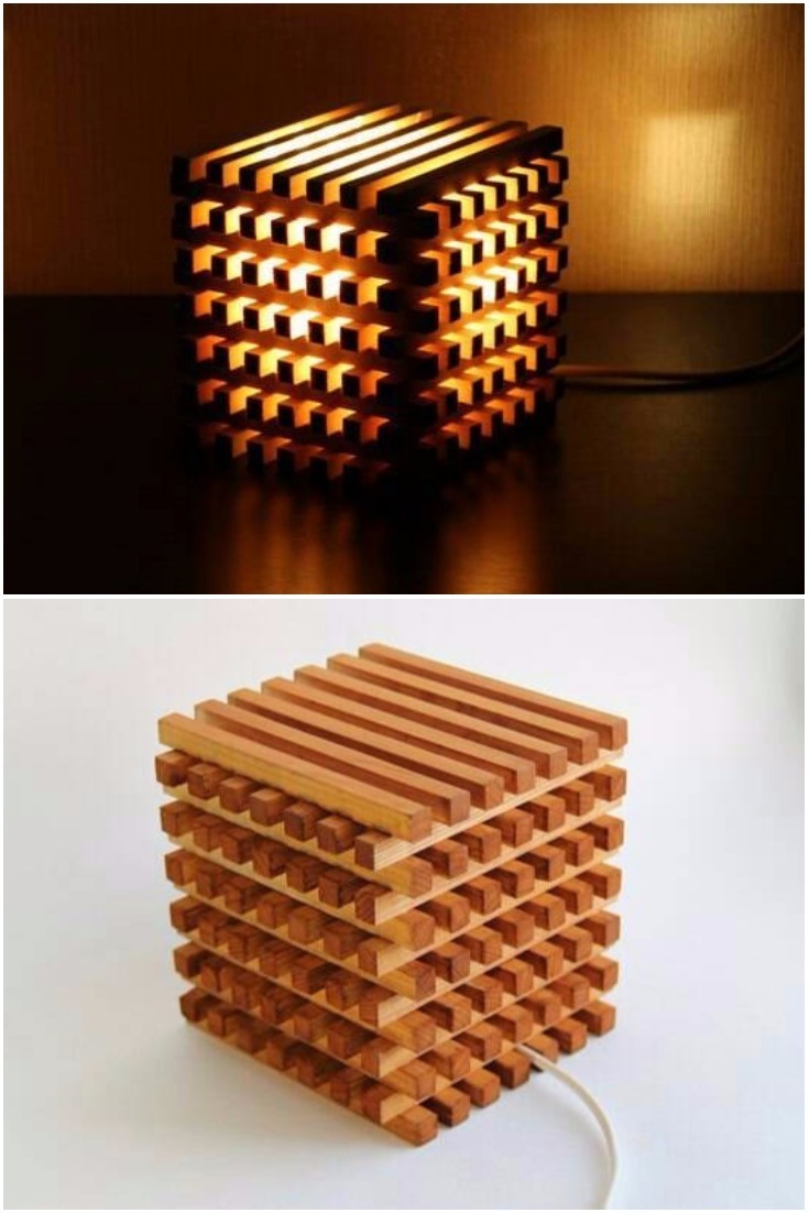 Wooden Bedside Light Cube