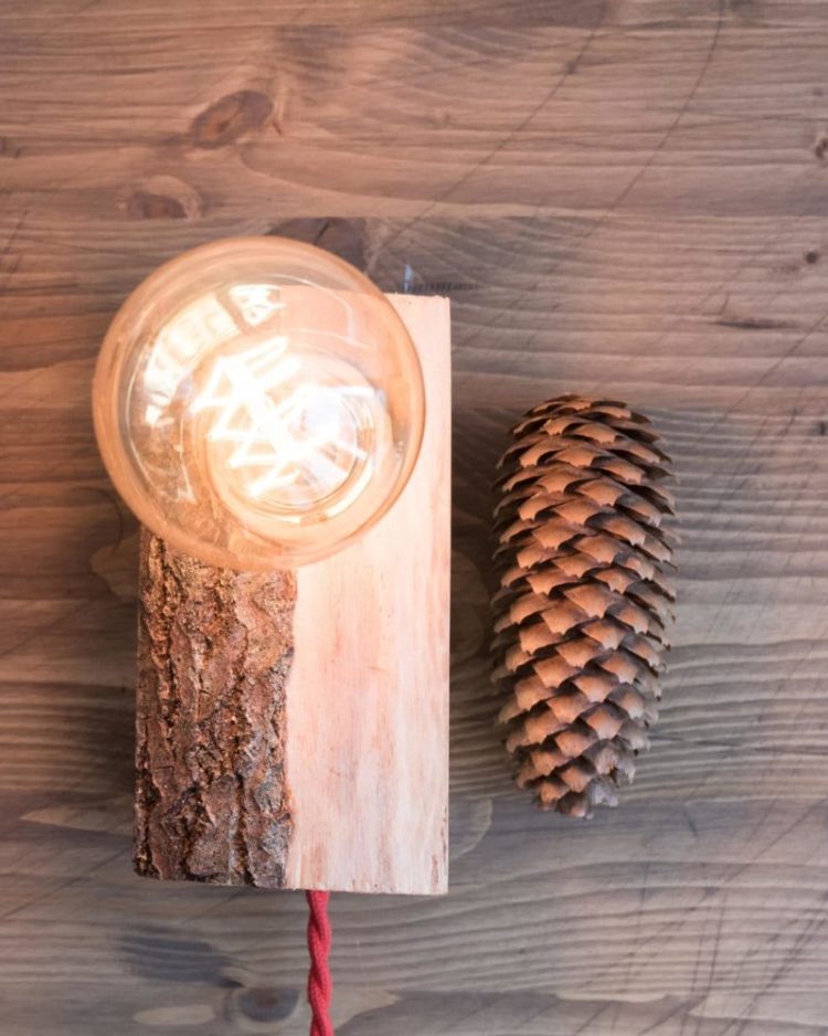 Small Wood Lamp with Tree Bark