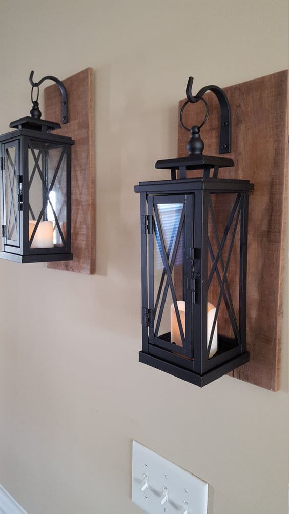 Set of 2 MEDIUM Rustic Wall Mounted Lantern Sconces