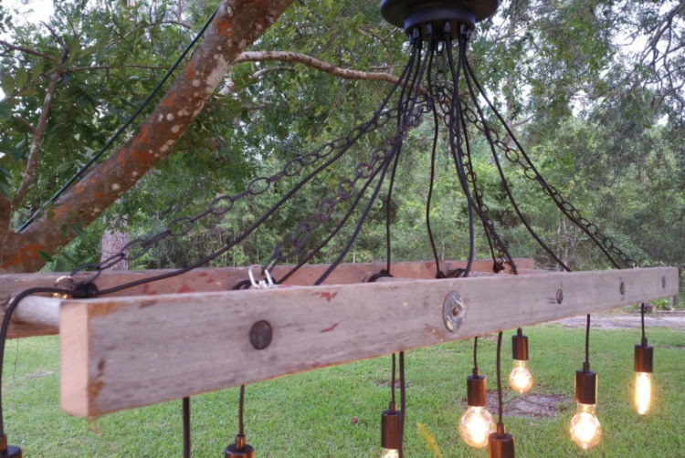 Outdoor Antique Farmhouse Ladder Chandelier with Vintage Edison Bulbs