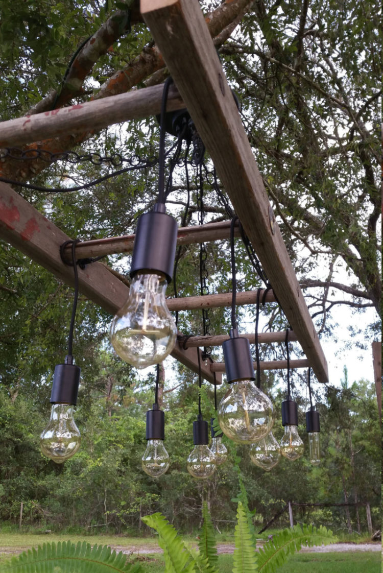 Outdoor Antique Farmhouse Ladder Chandelier with Vintage Edison Bulbs