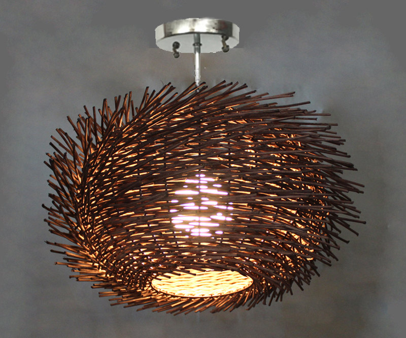 Flush Mount Bird Nest Shape Rattan Lightings 1 - Flush Mount Lighting - iD Lights