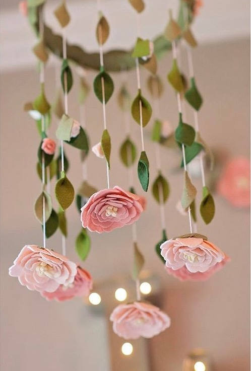 Flower chandelier nursery mobile | Blush, White, Pink | Felt Flower Mobile 2 - Chandeliers - iD Lights