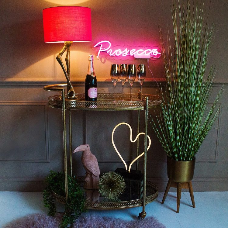 Brass Flamingo Leg Table Lamp with Pink Shade