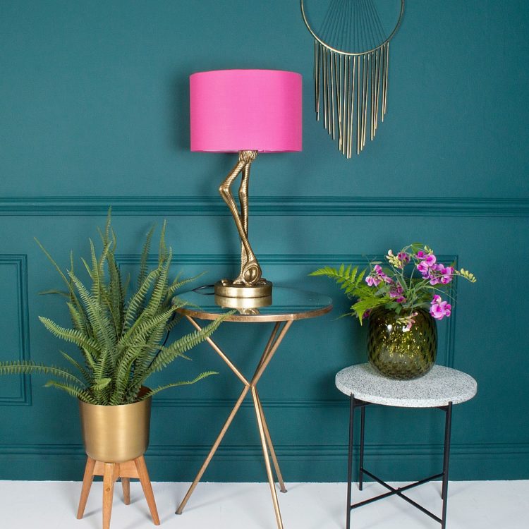 Brass Flamingo Leg Table Lamp with Pink Shade