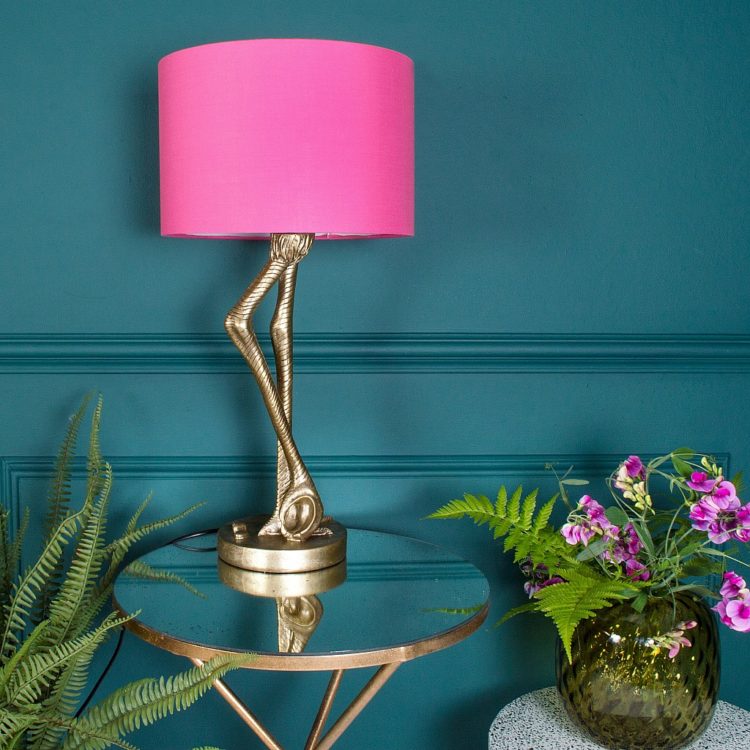 Brass Flamingo Leg Table Lamp with Pink Shade