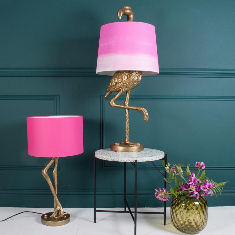 Brass Flamingo Leg Table Lamp with Pink Shade