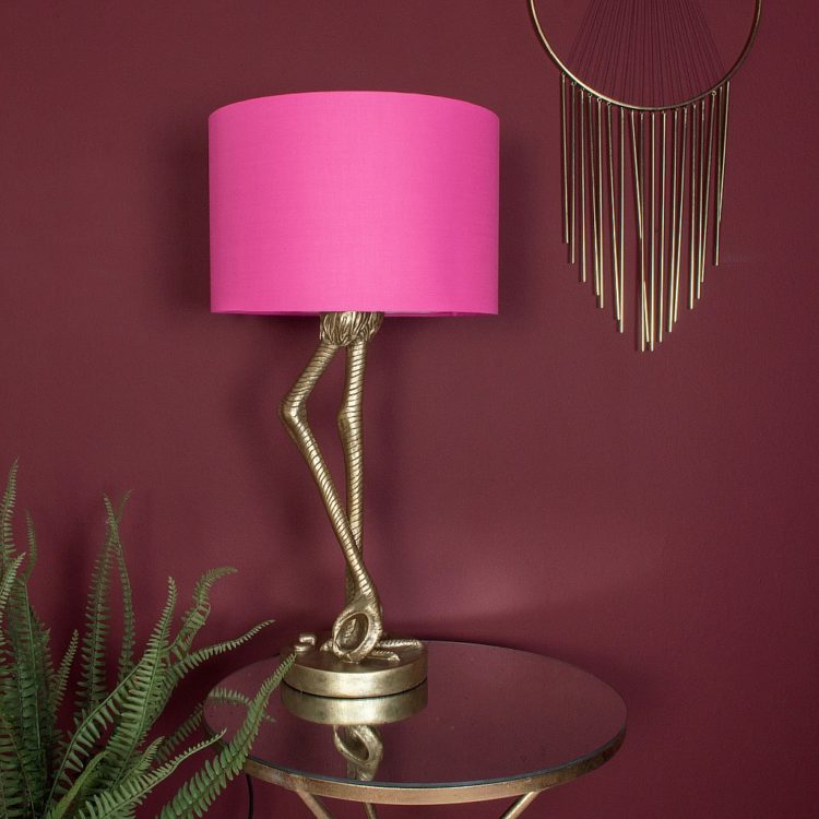 Brass Flamingo Leg Table Lamp with Pink Shade
