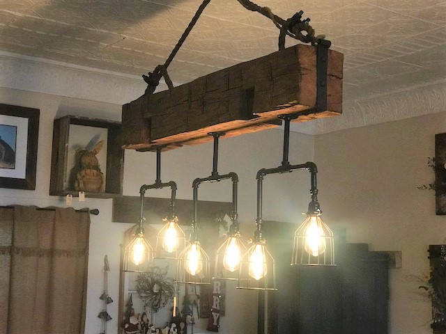 Handmade Beam Chandelier with Pipes