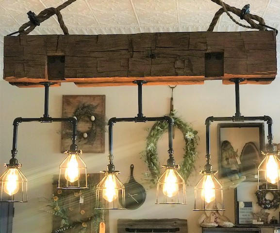 Handmade Beam Chandelier with Pipes