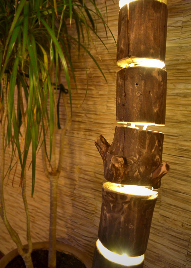 Wooden Floor Lamp made of Natural Logs