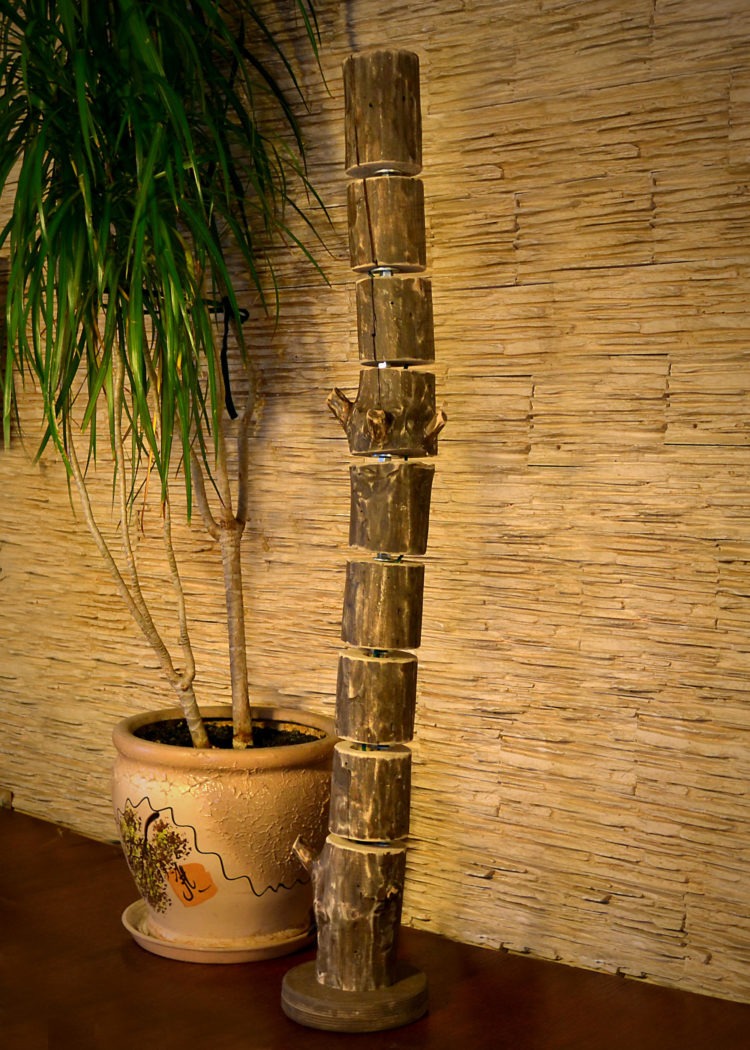 Wooden Floor Lamp made of Natural Logs