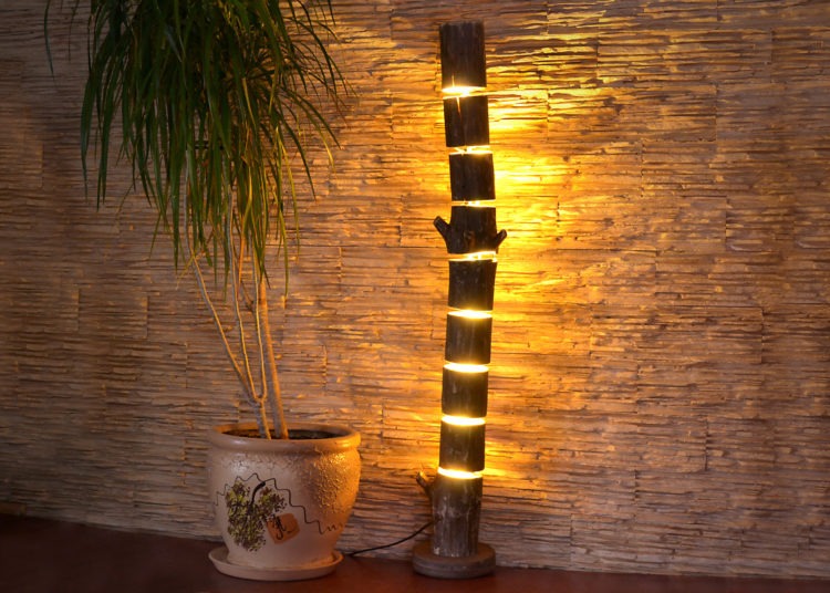 Wooden Floor Lamp made of Natural Logs
