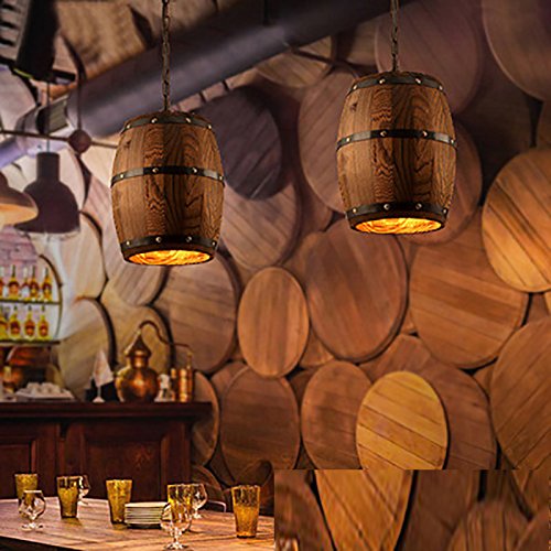 Antique Wood Wine Barrel Pendant Lamp