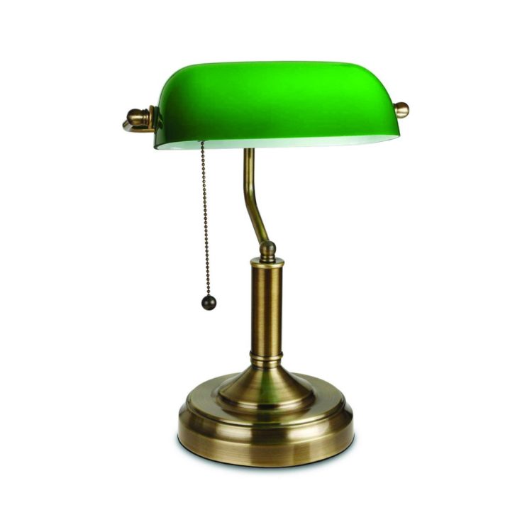 Traditional Bankers Lamp Antique Style Emerald Green Glass Desk Light Fixture Satin Brass Finish Metal Beaded Pull Cord Switch Attached.jpg