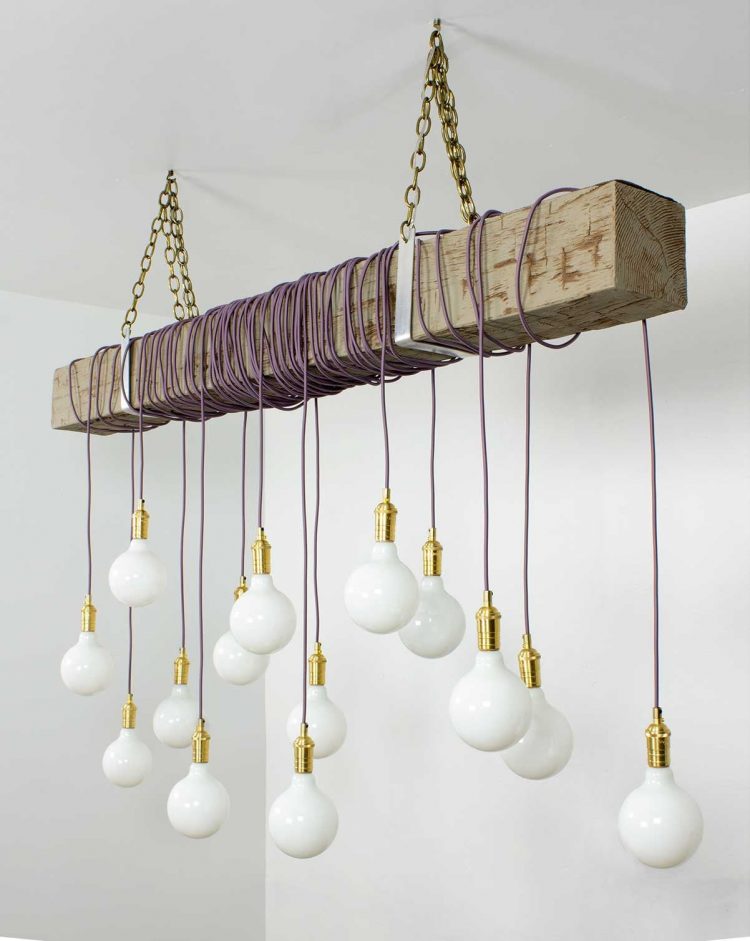 Amazing Pendant Wooden Beam with Golden Chains and White Bulbs 1 - Pendant Lighting - iD Lights