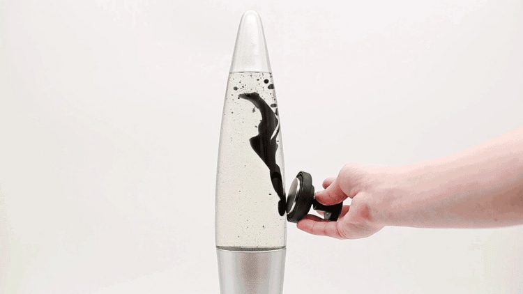 Retro Rocket Ship Ferrofluid Lava Lamp with Magnetic Black Wax