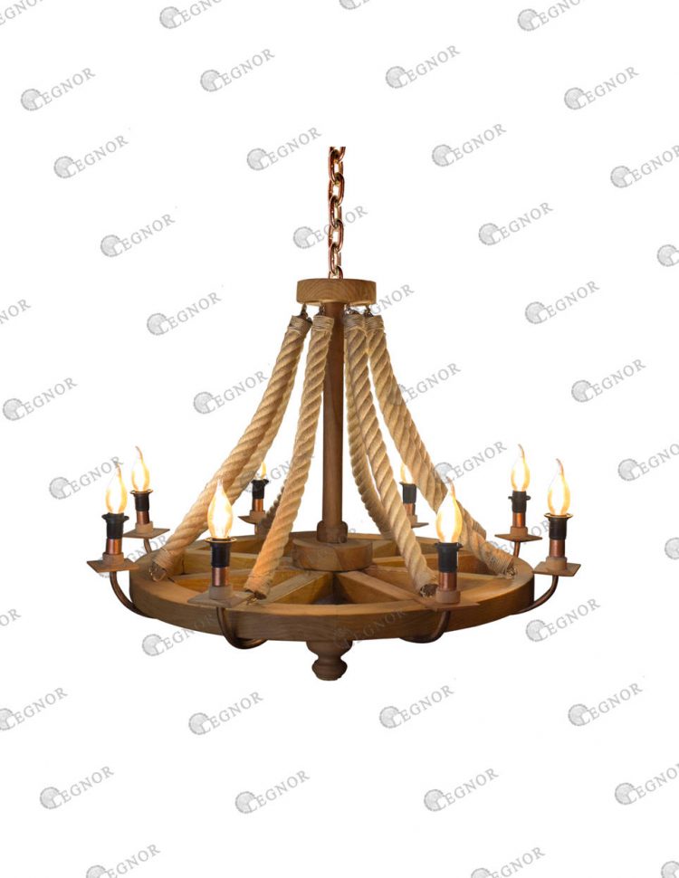 Wagon Wheel natural chestnut-wood Chandelier