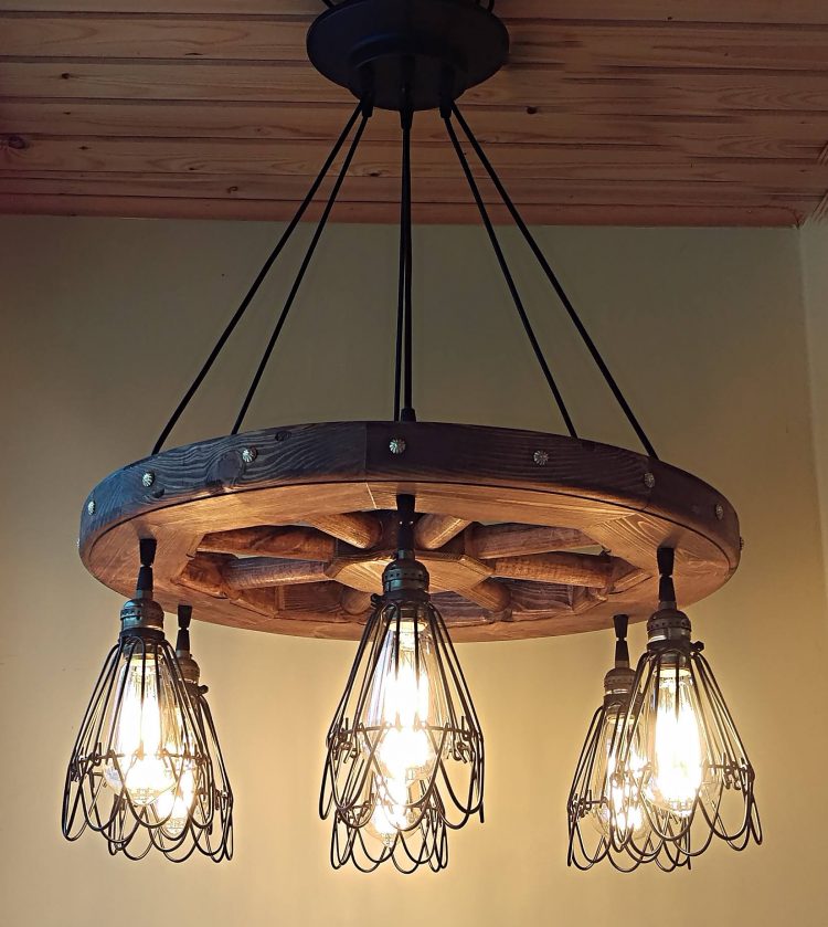 Wagon wheel chandelier rustic lighting