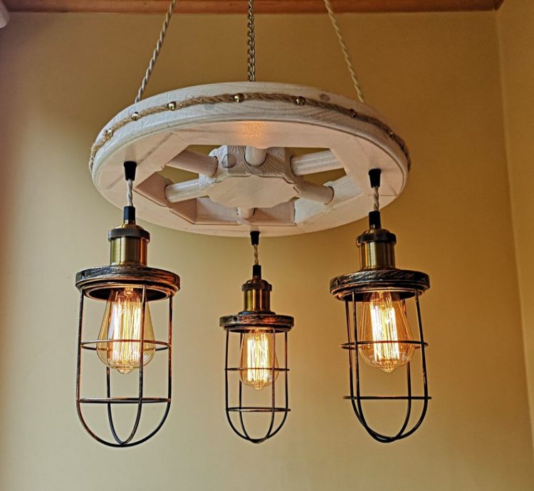 Wood Wagon Wheel Chandelier